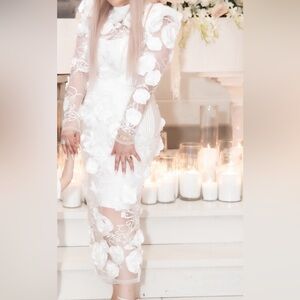 Zhivago The Vendetta Floral Mesh Midi Dress In White